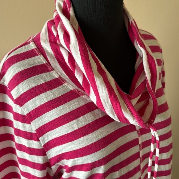 Chico’s Zenergy pink/white striped mixed drawstring cowl cotton top Size 1(8/10) - Picture 5 of 7